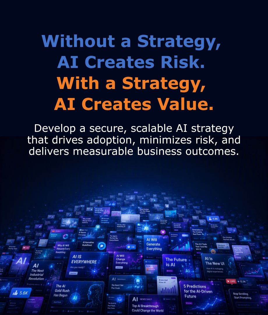 AI strategy and adoption services focused on governance, security, scalability, and measurable business outcomes for manufacturers and growing organizations.